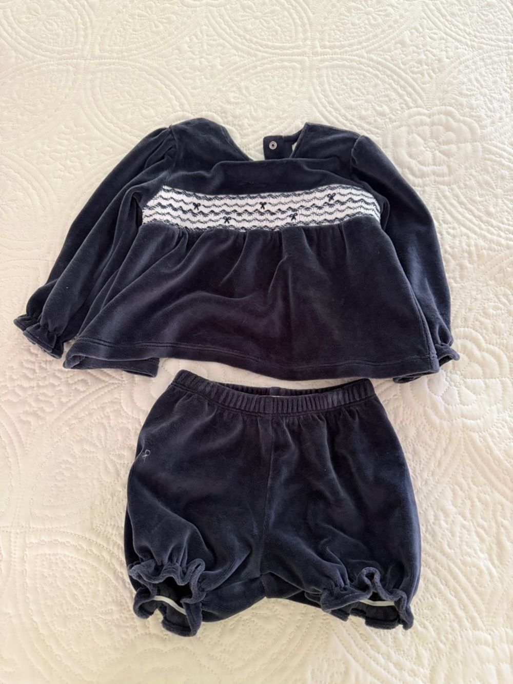 The Beaufort bonnet Company Smocked Bon Air Velour Bloomer Set